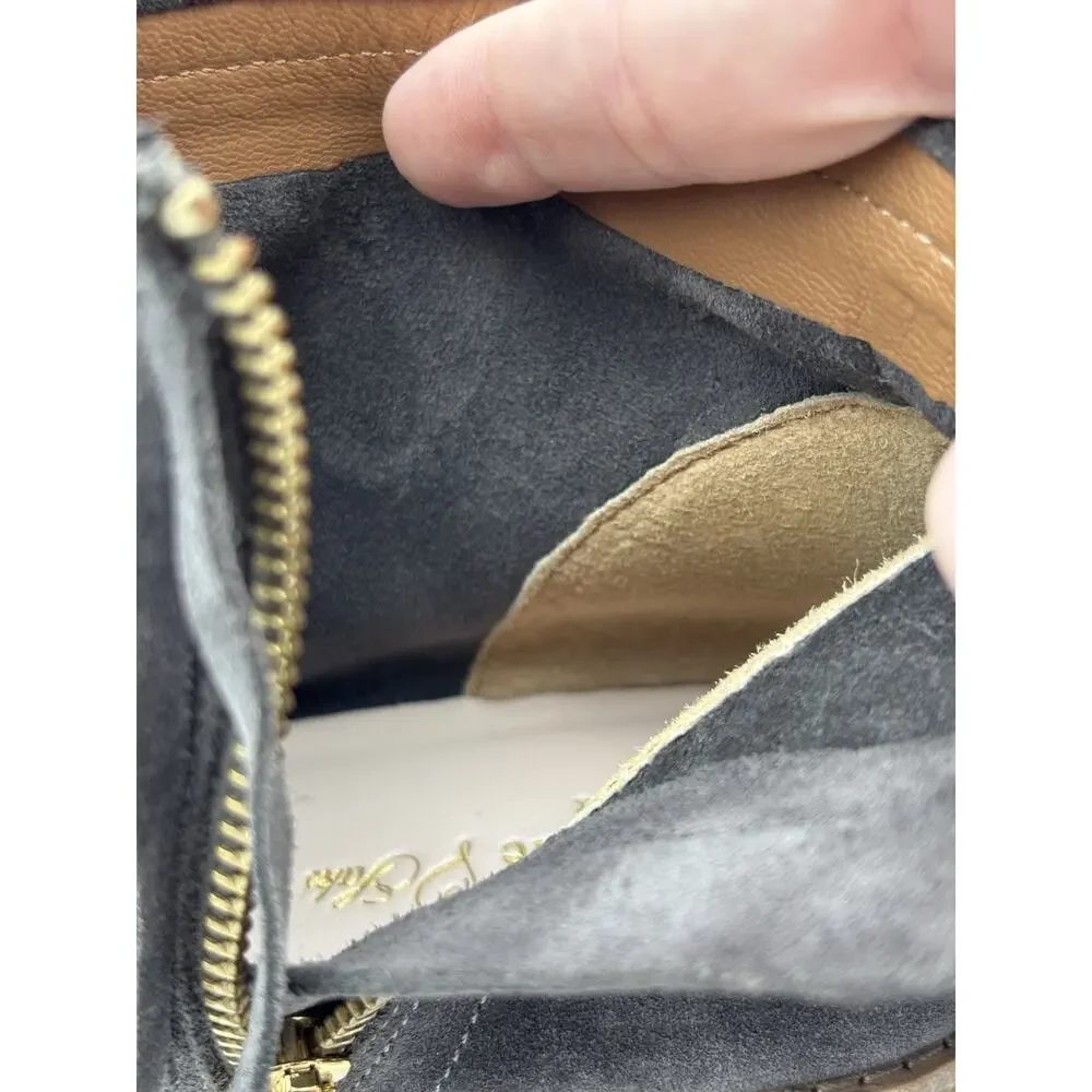 Kate Spade Betsie Saks Fringe Booties Grey Suede Size 7 M Flat Zip